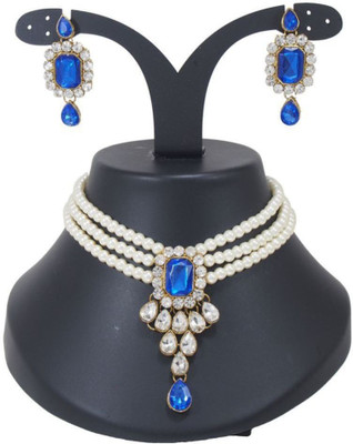 JewelShadi Alloy Gold-plated Blue, White Jewellery Set(Pack of 1)