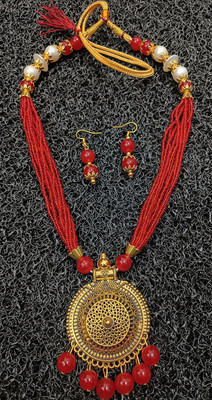 PRASUB Mother of Pearl Gold-plated Red Jewellery Set(Pack of 1)