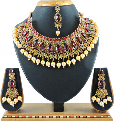 VATSALYA creation Alloy Silver Maroon Jewellery Set(Pack of 1)