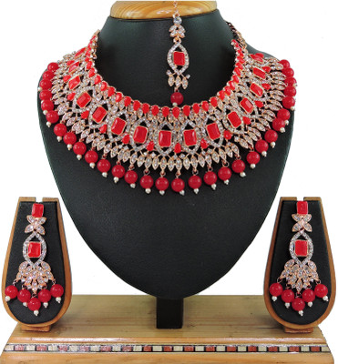 VATSALYA creation Alloy Silver Red Jewellery Set(Pack of 1)