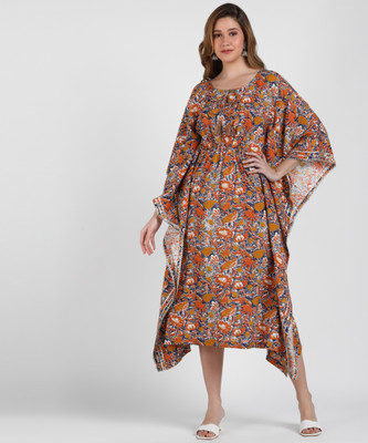 VAHSON Geometric Print Cotton Blend Women Kaftan