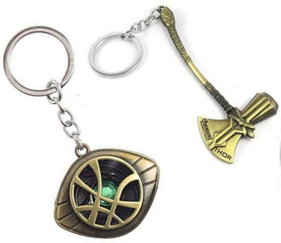 JAINSON MARTIN Thor Axe & Doctor Strange Rotating Eye Metal Keychain Golden Color -Combo Key Chain