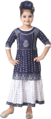 BURBN Girls Festive & Party Salwar and Kurta Set(Dark Blue Pack of 1)