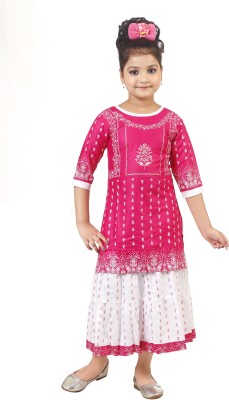 BURBN Girls Festive & Party Salwar and Kurta Set(Pink Pack of 1)