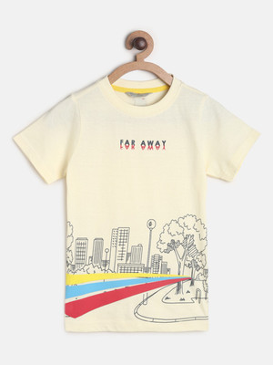 TALES & STORIES Boys Graphic Print Pure Cotton Regular T Shirt(Beige, Pack of 1)