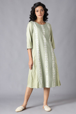 W Women Floral Print A-line Kurta(Light Green)
