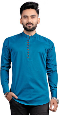 fabzy Men Solid Straight Kurta(Blue)