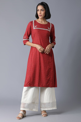 W Women Printed A-line Kurta(Red)