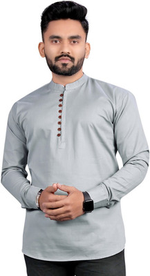 fabzy Men Solid Straight Kurta(Silver)