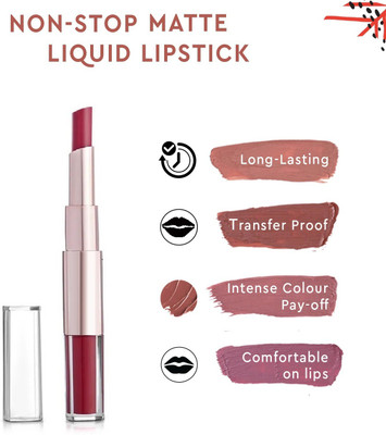 YAWI Kiss Proof Ultra Smooth Long Lasting Finish Transfer Matte 2 in 1 lipstick(Wine, 10 g)