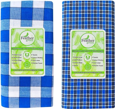 Feather Green Checkered Blue, White Lungi