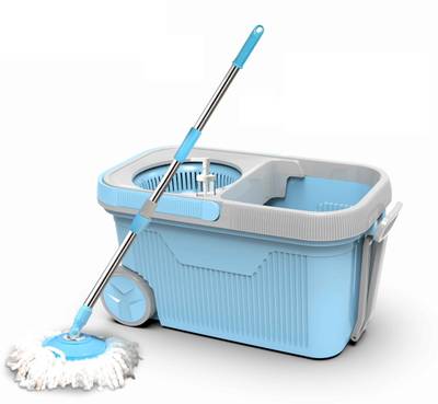 KOLORR 360 Degree Deep Cleaning Microfiber Spin Mop & Bucket with 1 Extra Refill Mop Set