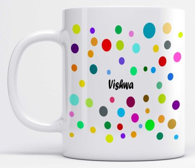 LOFOFY Name Vishwa Polka Dot Printed Ceramic Coffee Mug(325 ml)