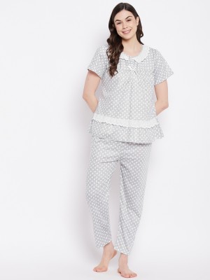Camey Women Printed Grey Top & Pyjama Set