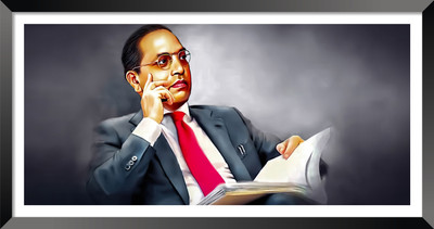 DBrush Dr. B.R. Ambedkar Photo Framed Laminated Uv Coated Artwork Wall Hanging Big Size Digital Reprint 26 inch x 14 inch Painting(With Frame)
