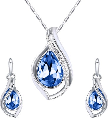 mahi Majestic Water Drop Pendant Set with Crystal Rhodium Crystal Brass Pendant Set