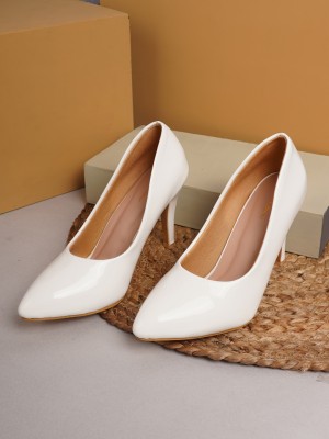 Get Glamr Women's White Solid Closed Back Casual Pumps Women White Heels
