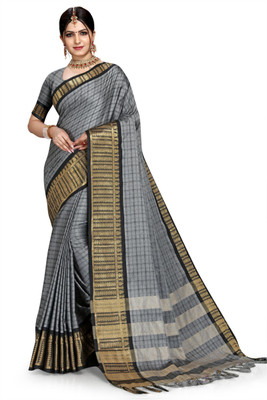 jayant creation Applique Banarasi Cotton Silk Saree(Grey)