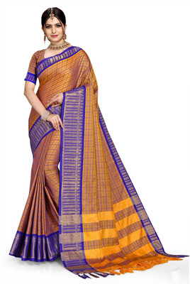 jayant creation Applique Banarasi Cotton Silk Saree(Yellow)