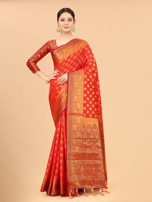 BHUVA BROTHERS Self Design Kanjivaram Cotton Silk Saree(Red)