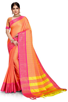 jayant creation Applique Banarasi Cotton Silk Saree(Pink)
