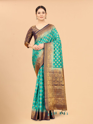 PICKWELL Woven Banarasi Cotton Silk Saree(Multicolor)