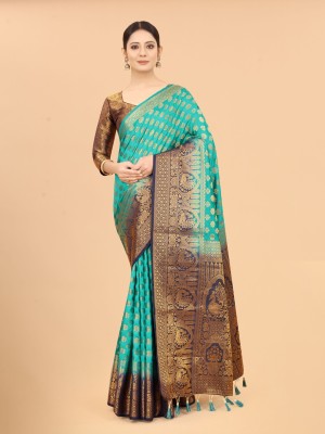 Perfect Wear Self Design Kanjivaram Cotton Silk Saree(Light Green)