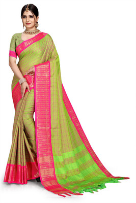 jayant creation Applique Banarasi Cotton Silk Saree(Green)