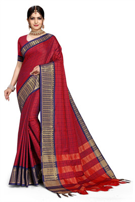 jayant creation Applique Banarasi Cotton Silk Saree(Maroon)
