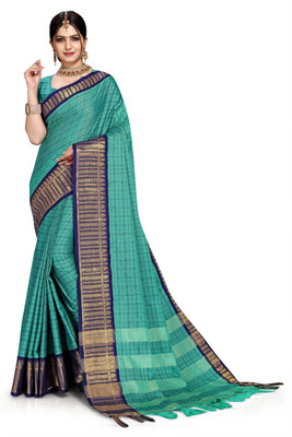 jayant creation Applique Banarasi Cotton Silk Saree(Light Green)