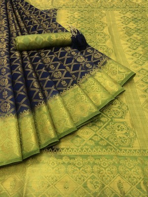 Darshita International Woven Kanjivaram Silk Blend Saree(Dark Blue)