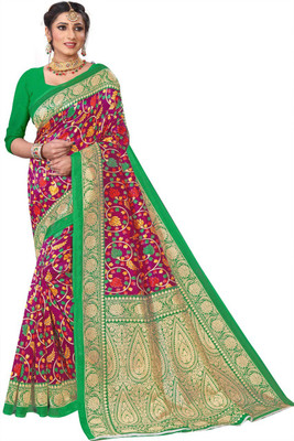 Kanooda Prints Printed Mysore Art Silk Saree(Green)