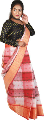 sourav biswas Woven Tant Pure Cotton Saree(Red, White)