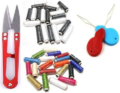 Kunfaya 1 Thread Cutter + 10 Pc Multicolor & B/W Spool, 2 Thread Pick Sewing Kit