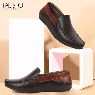 FAUSTO Party Fashion Outfit Casual Weekend Slip On Anti Skid Driving Moccasin and Mojaris For Men(Brown , 9)