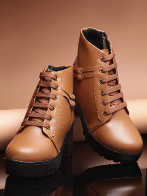 AROOM Zipper Synthetic Leather Casual Partywear New Design Stylish Boots For Women And Girls Boots For Women(Tan)