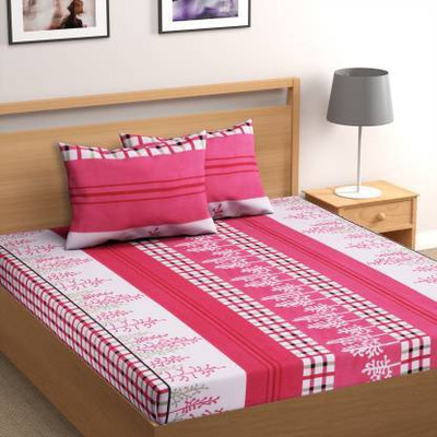 Manish Creation 140 TC Polycotton Double Floral Flat Bedsheet(Pack of 1, Pink)