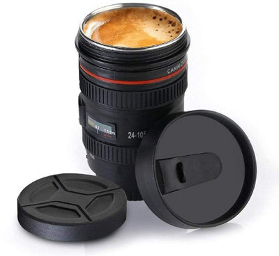 Aryan Insta Bazaar Camera Lens Coffee with 2 Lid Inside for Hot Milk & Tea (Set of 1) Plastic, Stainless Steel Coffee Mug(400 ml)