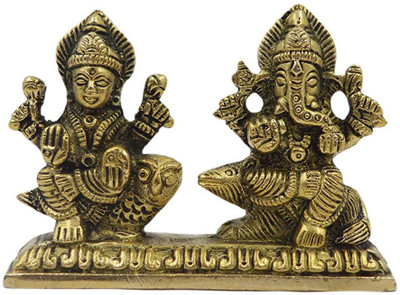 Kalarambh Brass Laxmi Lakshmi Ganesha Ganesh Ganpati Yellow 3.9 x 1 x 2.8 inch (L x W x H) Decorative Showpiece  -  7.11 cm(Brass, Yellow)