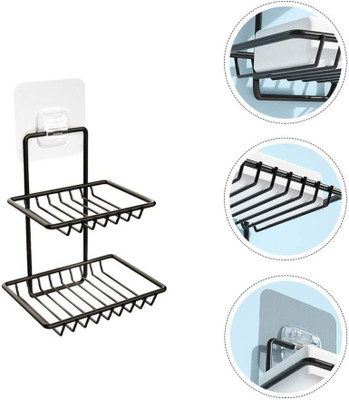 ZURU BUNCH Double Layer Stainless Steel Soap Stand Non-trace Magic Sticker Style Soap Dish(Black)