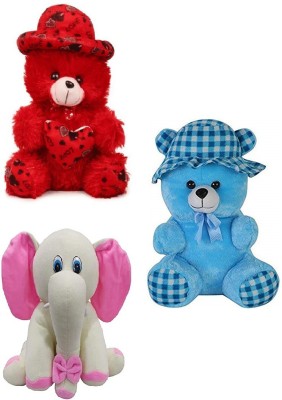 kashish trading company soft toy Red love cap, blue cap with white elepant(25-30 cm)  - 30 cm(Multicolor)