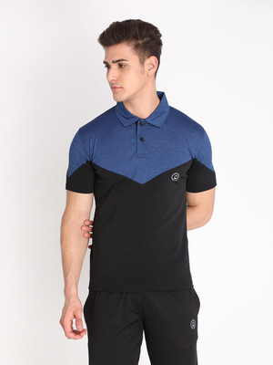 CHKOKKO Colorblock Men Polo Neck Blue, Black T-Shirt