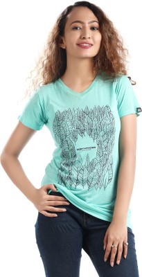 DREAM OF GLORY INC. Graphic Print Women V Neck Green T-Shirt