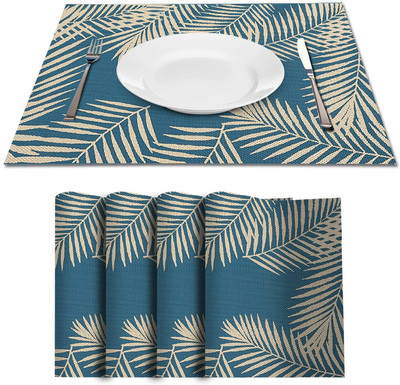 Gney Rectangular Pack of 6 Table Placemat(Green, Polyester)