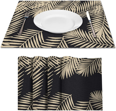 CHHELL Rectangular Pack of 6 Table Placemat(Black, Polyester)