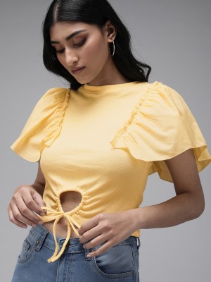 Roadster Casual Solid Women Yellow Top