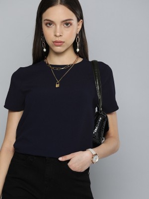 CHEMISTRY Casual Solid Women Dark Blue Top