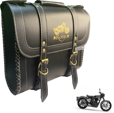 Dhe Best Bike Saddle Bag Waterproof Golden Buckle for Royal Enfield Reborn Classic 350 Saddle Bag Black Leatherette Motorbike Saddlebag(10 L)