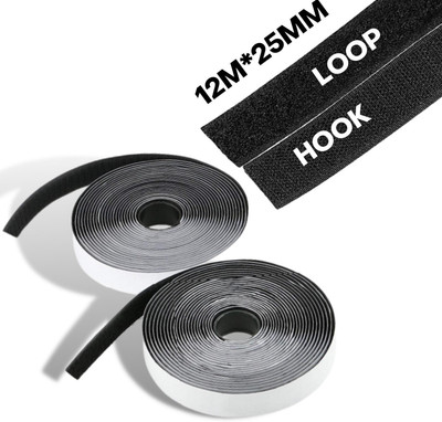 Royalkart Self Adhesive Hook & Loop Tape Rolls for Stationery, Art & Craft(12mx25mm) Black Stick-on Velcro(Black)