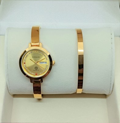 Royalex Golden Dial & Case And Golden Chain Comes with Golden Bangle Combo/ Great Gift Analogue Watch/Ladies Quartz Golden Dial/Watch for Ladies Analog Watch  - For Women